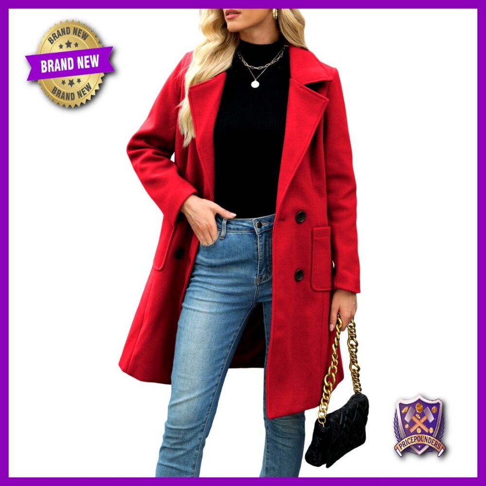 Wool Blend Pea Coat Double Breasted Notch Lapel Elegant Winter Outerwear